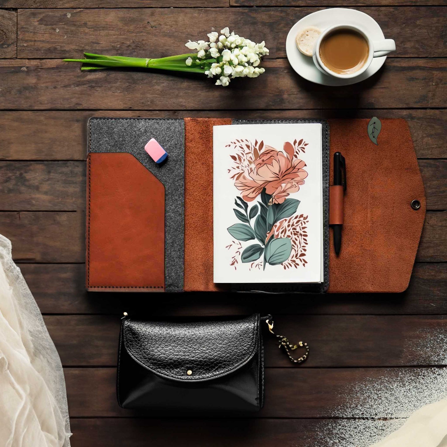 A5 Leather Notebook Cover - Floral Range